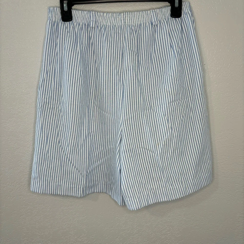 Vintage blair‎ womens walking shorts striped Blue cotton Sz Medium pull on 80s